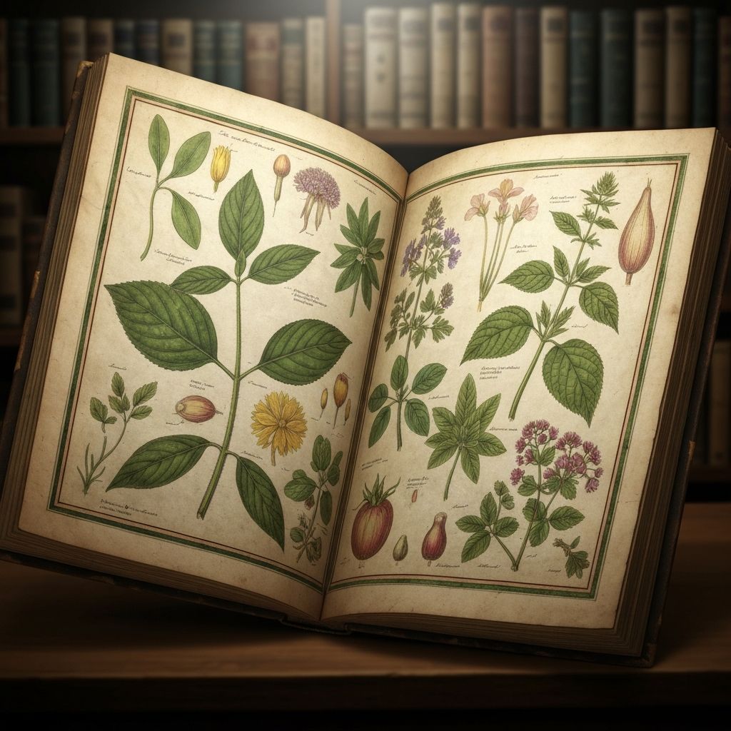 Ancient manuscript with botanical illustrations