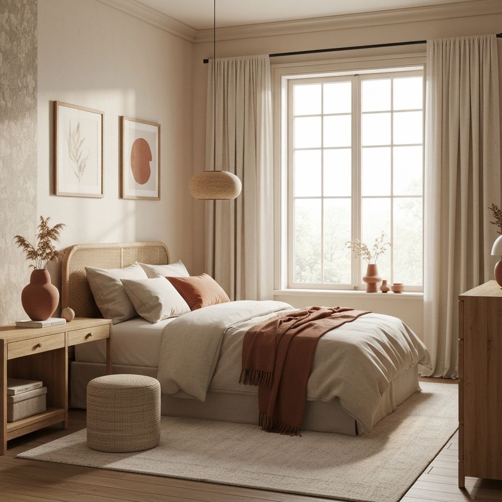 Peaceful bedroom with natural light